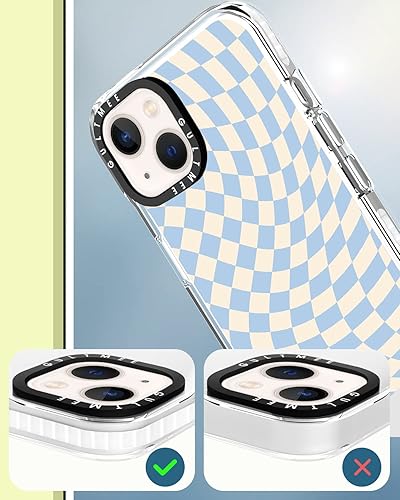 Miniatura 3 de GULTMEE 3 en 1 Funda para iPhone 13 con protector de pantalla y protector de lente de cámara, diseño delgado con estampado de giro azul claro con