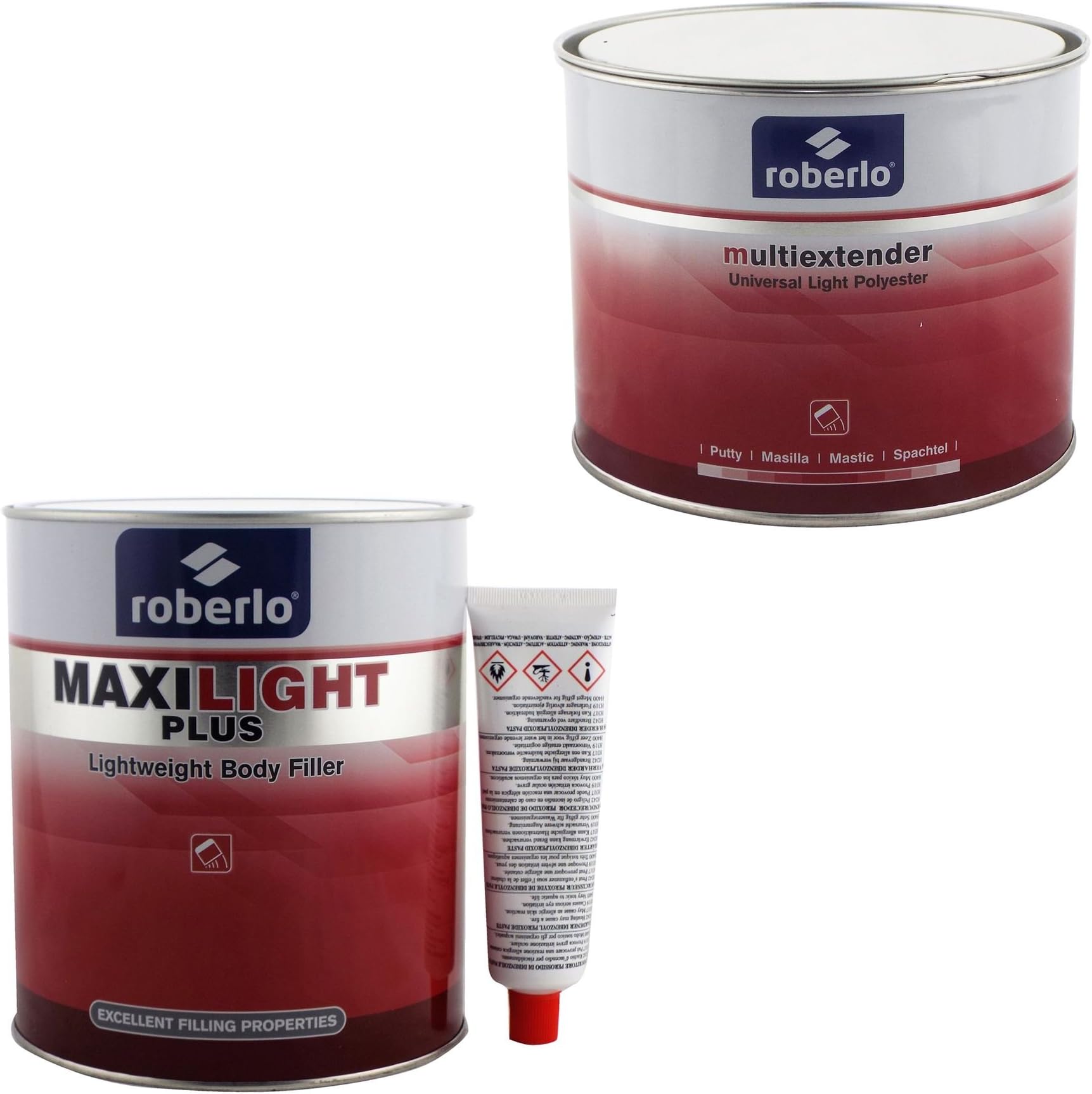 Maxilight 3 Litre Roberlo Plus Lightweight Car Body Polyester Filler & 1.5ltr Roberlo Multiextender Finishing Stopper