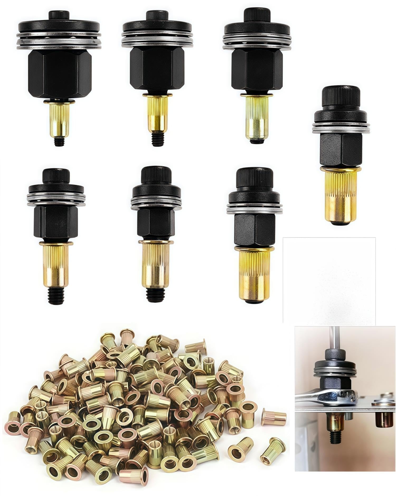 217 Piezas Remaches Roscados Remachadora Manual de Cabezales Kit, Contiene 210 Tuercas, M3, M4, M5, M6, M8, M10, M12, Remachadora de Tuercas Accessori, Juego de Cabezales para Remachar a Mano