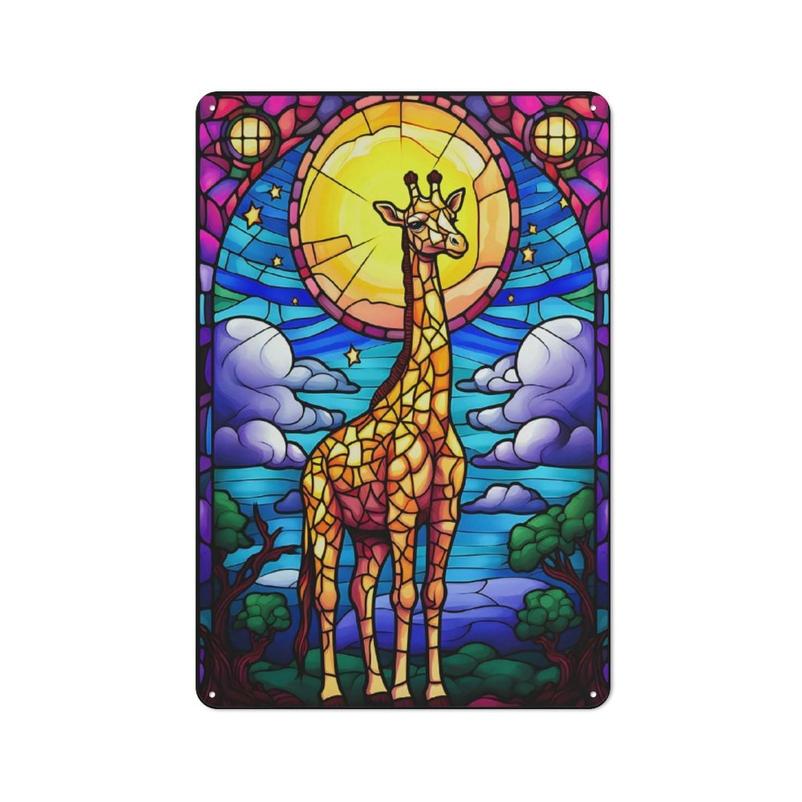 Junmoney Abstract Giraffe Colorful Vintage Tin Sign 30X20cm For Garden Room Or Summerhouse, A Housewarming Gift For Outdoor-Room Decor Collectors