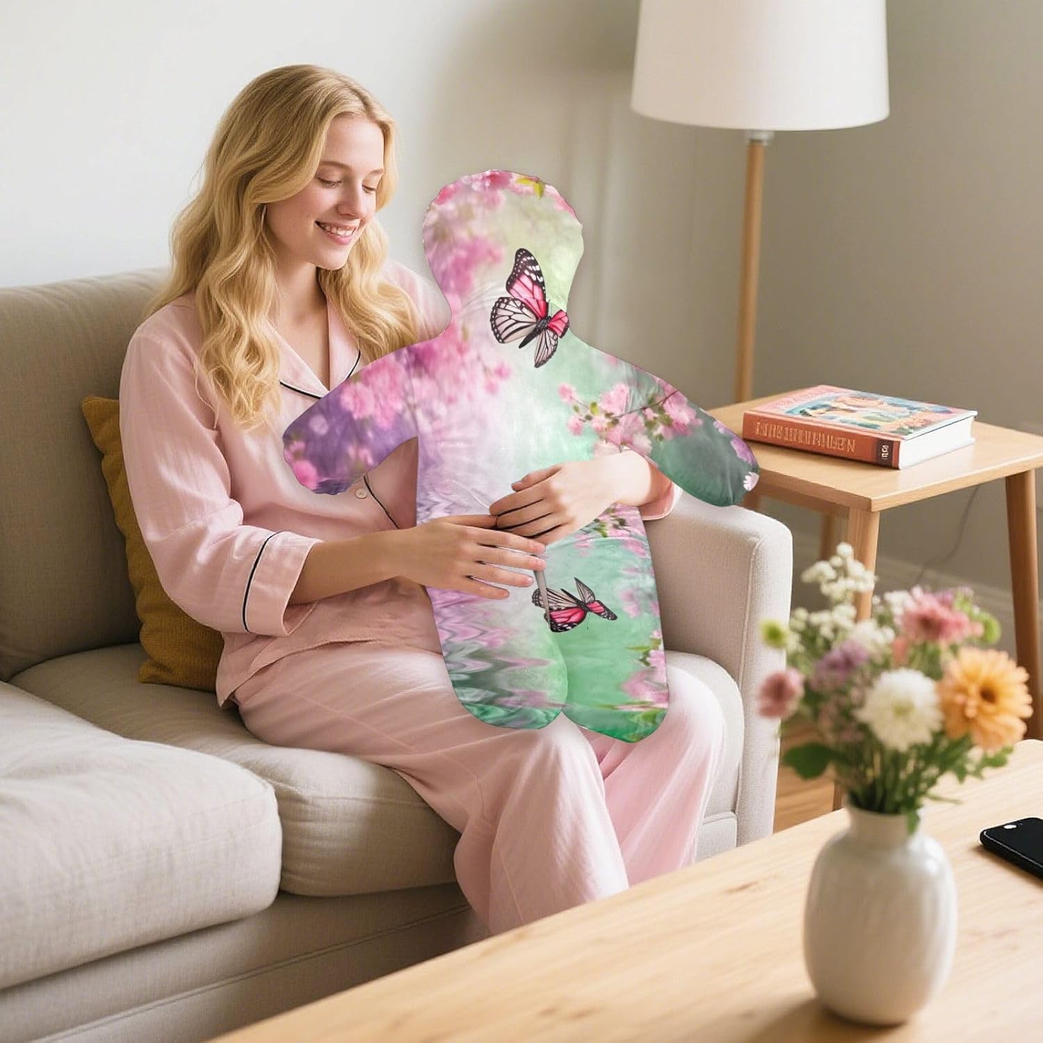 Butterfly Human-Shaped Pillow Soft Body Pillows Washable Velvet Pillows for Anxiety Relief Sleeping Cuddling & Support