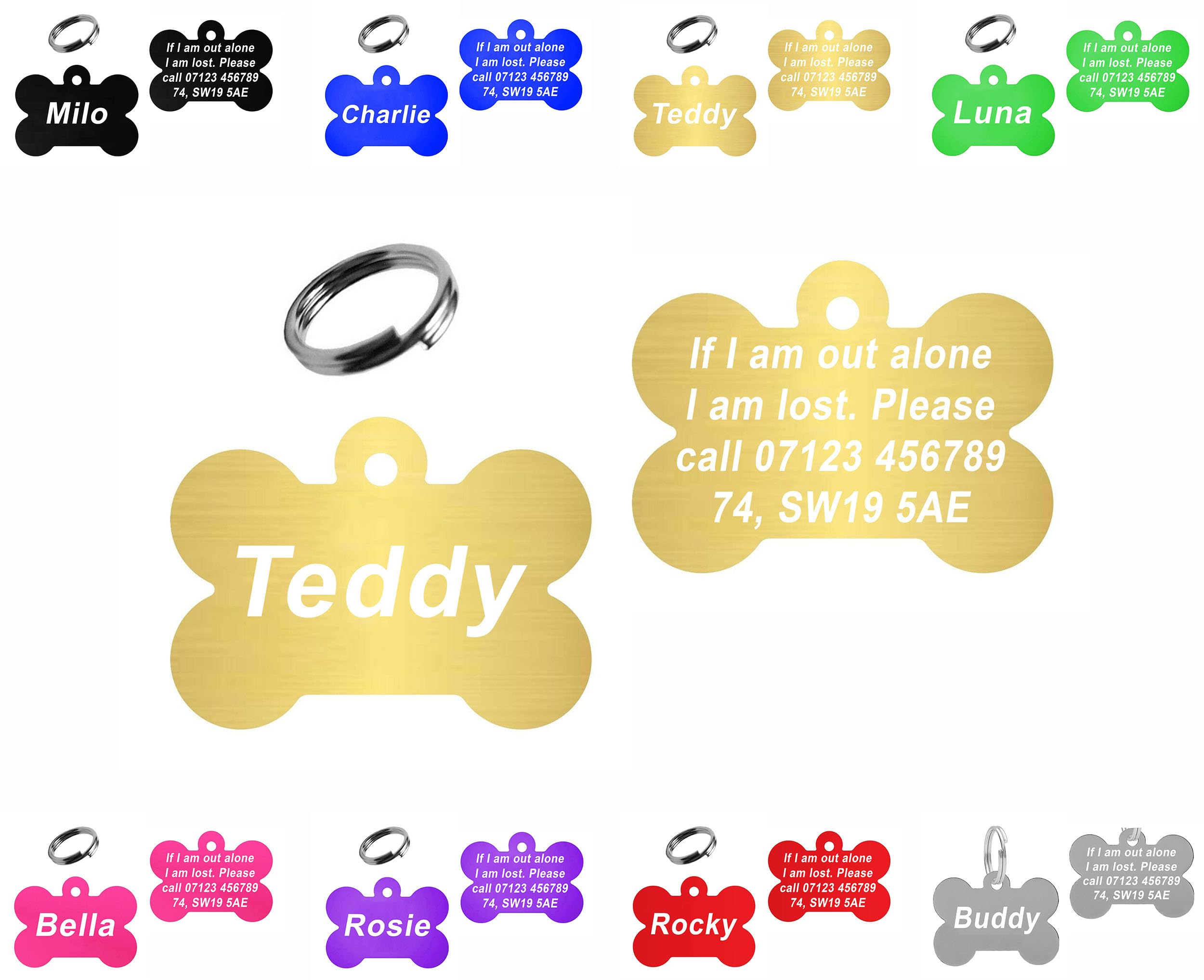 Personalised Engraved Dog Tag | 38mm Wide Bone Shape | ID Tag for Pets | Vibrant Colours (Gold)