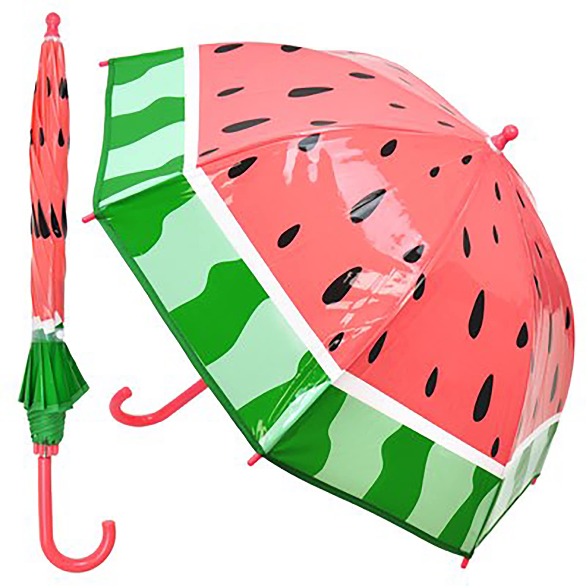 KAV Kids Transparent School Umbrella Boys and Girls - Sweet, Beautiful, Lightweight Design Dome Parasol for Your Child (WATERMELON)