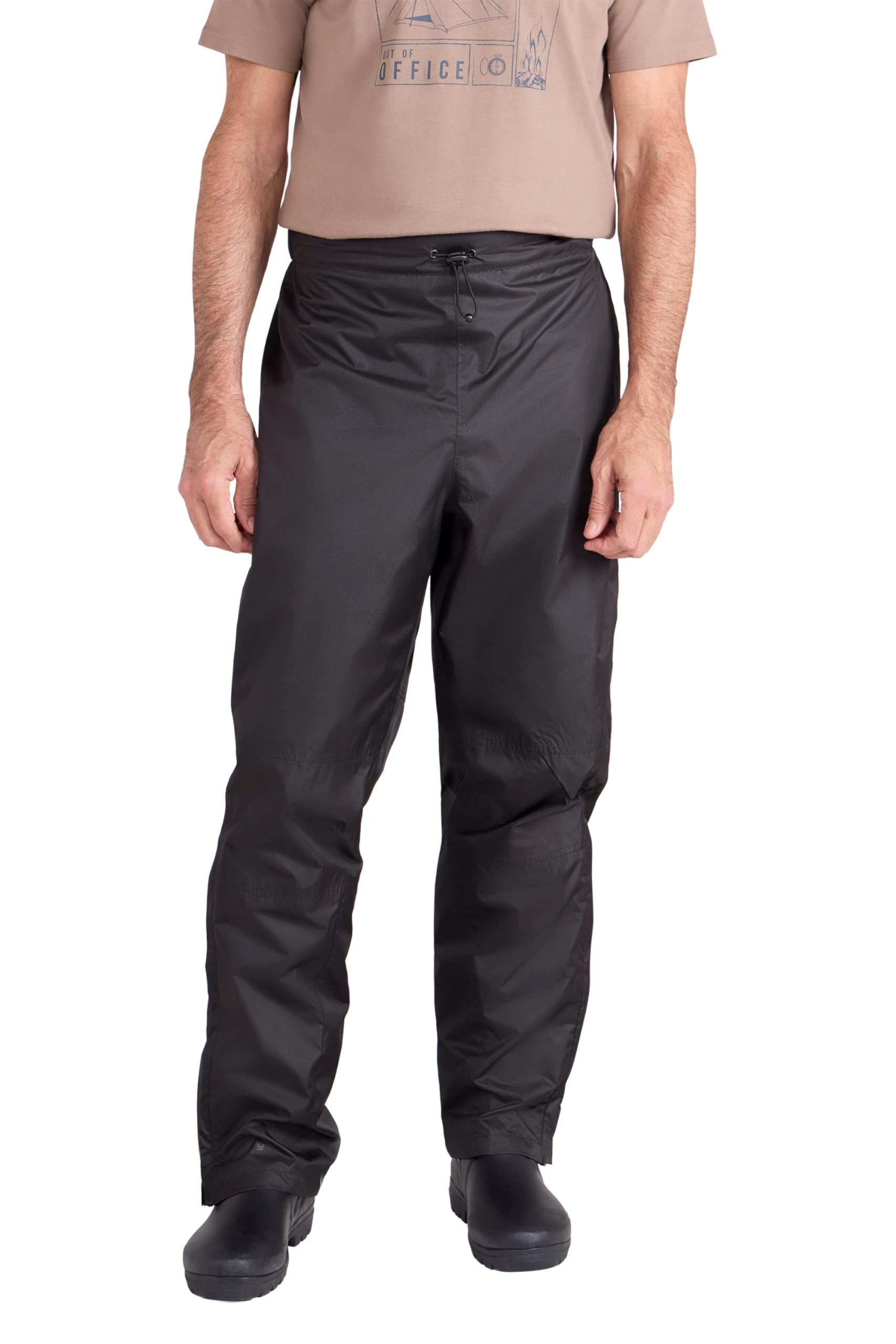 Mountain Warehouse Men's Black (Regular Length) Spray Waterproof Overtrousers - Lightweight Ripstop Rain Pants With Half Zip Side Legs - For Autumn, Winter & Outdoors Black Xxl