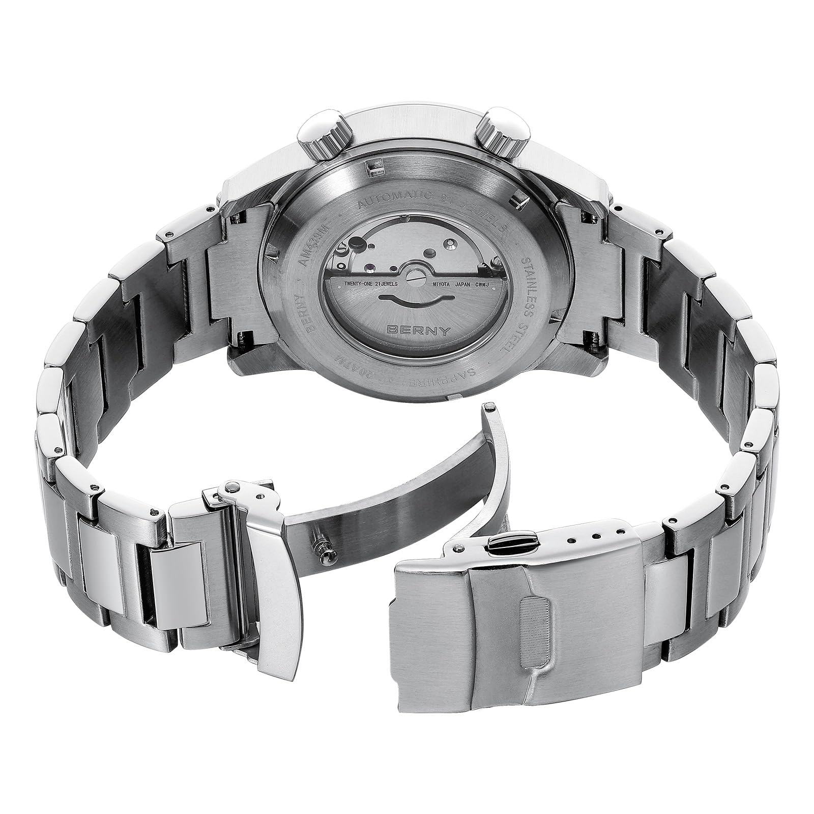 BERNY Automatische Uhr für Männer Taucheruhr 20ATM Mechanische Armbanduhr Saphirglas Bequeme Edelstahl Uhrenarmband Super leuchtende Männeruhren
