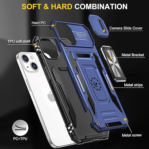 Miniatura 6 de Funda para iPhone 13 Mini iPhone 13 Mini funda con funda para cámara, con soporte de anillo y soporte de soporte, con función de montaje magnético