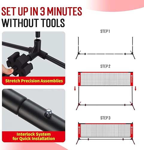 Miniatura 4 de Mini red de pickleball de 5 pies10 pies  12.5 pies para entrada de patio trasero con 3 bolas de pickleball, bolsa de transporte, tizas, red de