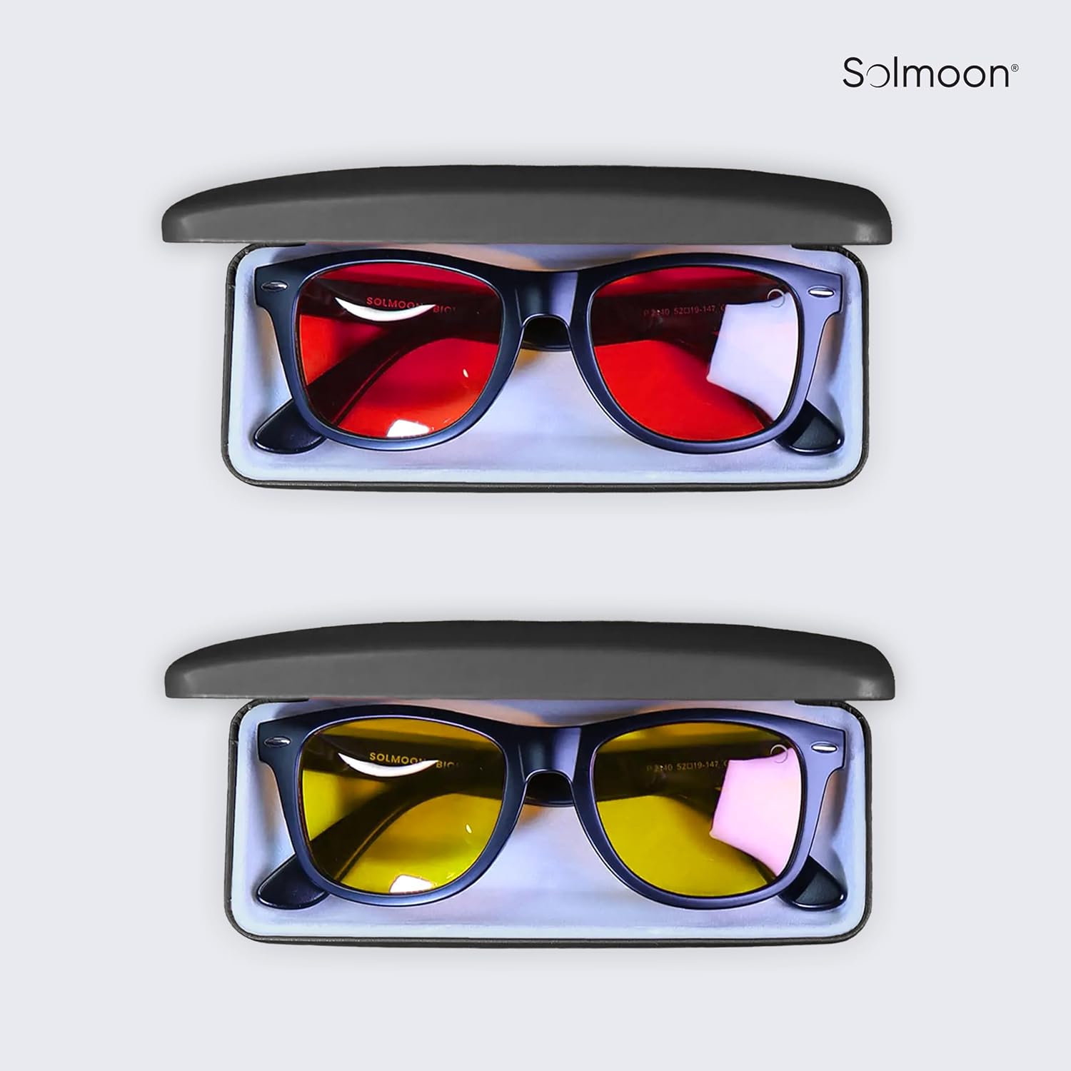 Solmoon - Blue Light Blocking Glasses - Circadian Duo System, Day Yellow Lens + Deep Night Red Lens, American Tritan™ BPA-Free Lenses, Includes 2 Hard Cases + Cleaning Cloth, Unisex Red Lens Glasses