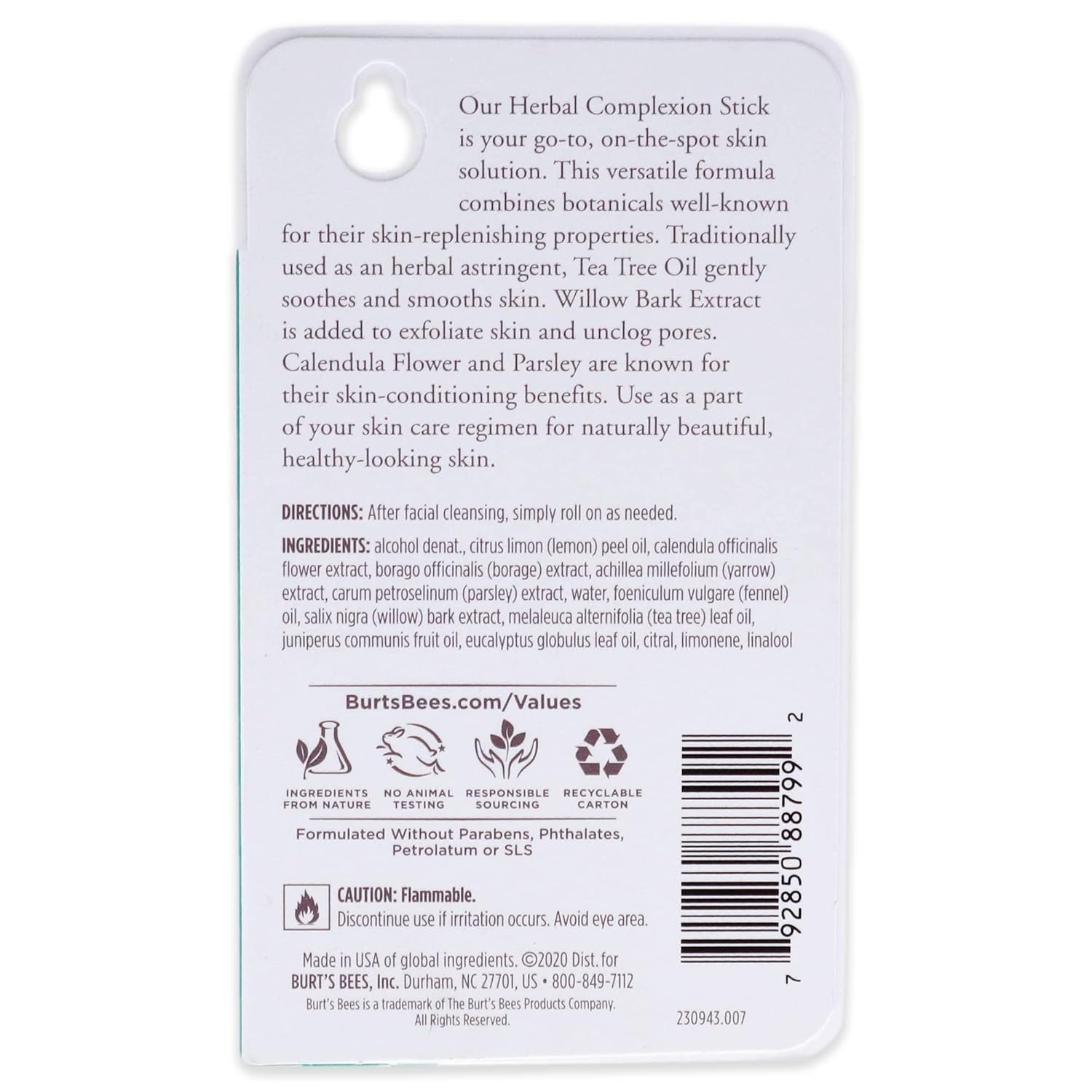Burts Bees Herbal Blemish Stick Treatment Unisex 0.26 oz
