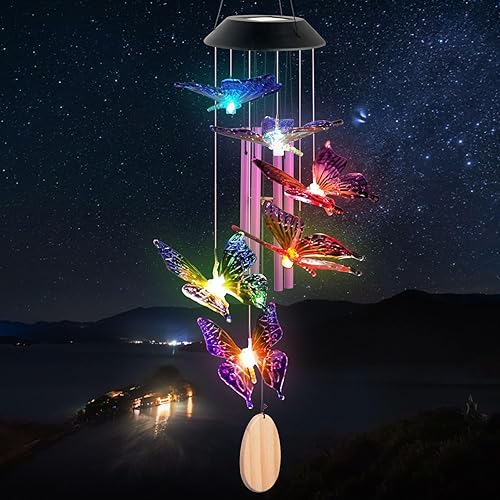 Miniatura 2 de Regalos de mariposa para mamá para el día de la madre, regalo de abuela, campanillas de viento solares de mariposa para luces solares exteriores,
