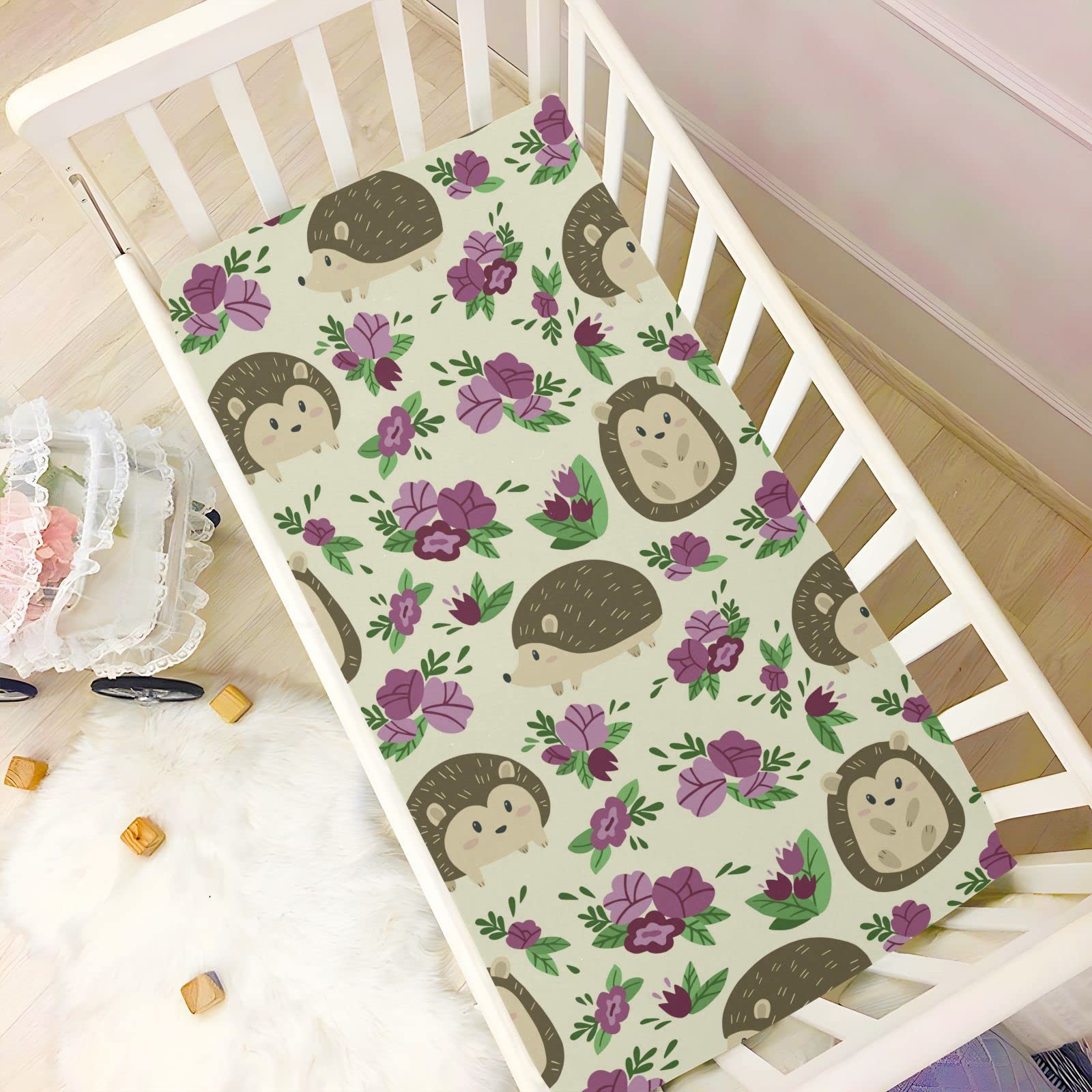 Spannbettlaken für Kinderbett, Bettlaken, niedliches Igel, weich, atmungsaktiv, pflegeleicht, Spannbetttuch für Babybett und Kinderbetten