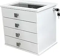 Reluz Art Gaveteiro Porta Joias Belle Forrado com 4 Gavetas, Visor e Tranca Lateral com Chave (Joias, Branco/Cinza)