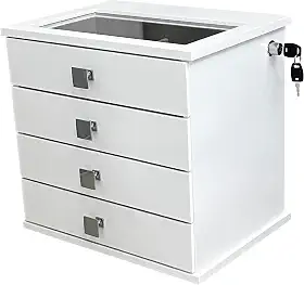 Reluz Art Gaveteiro Porta Joias Belle Forrado com 4 Gavetas, Visor e Tranca Lateral com Chave (Joias, Branco/Cinza)