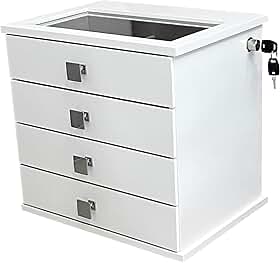 Reluz Art Gaveteiro Porta Joias Belle Forrado com 4 Gavetas, Visor e Tranca Lateral com Chave (Joias, Branco/Cinza)