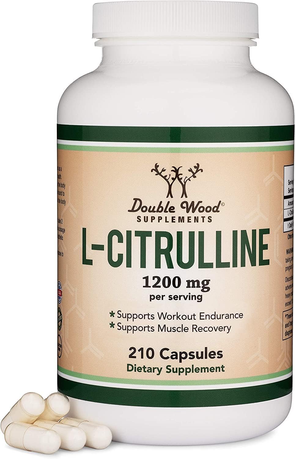 Double Wood Supplements L Citrulline Capsules 1,200mg Per Serving, 210 Count (L-Citrulline Increases Levels of L-Arginine and Nitric Oxide) Muscle Recovery – Improve Muscle Pump