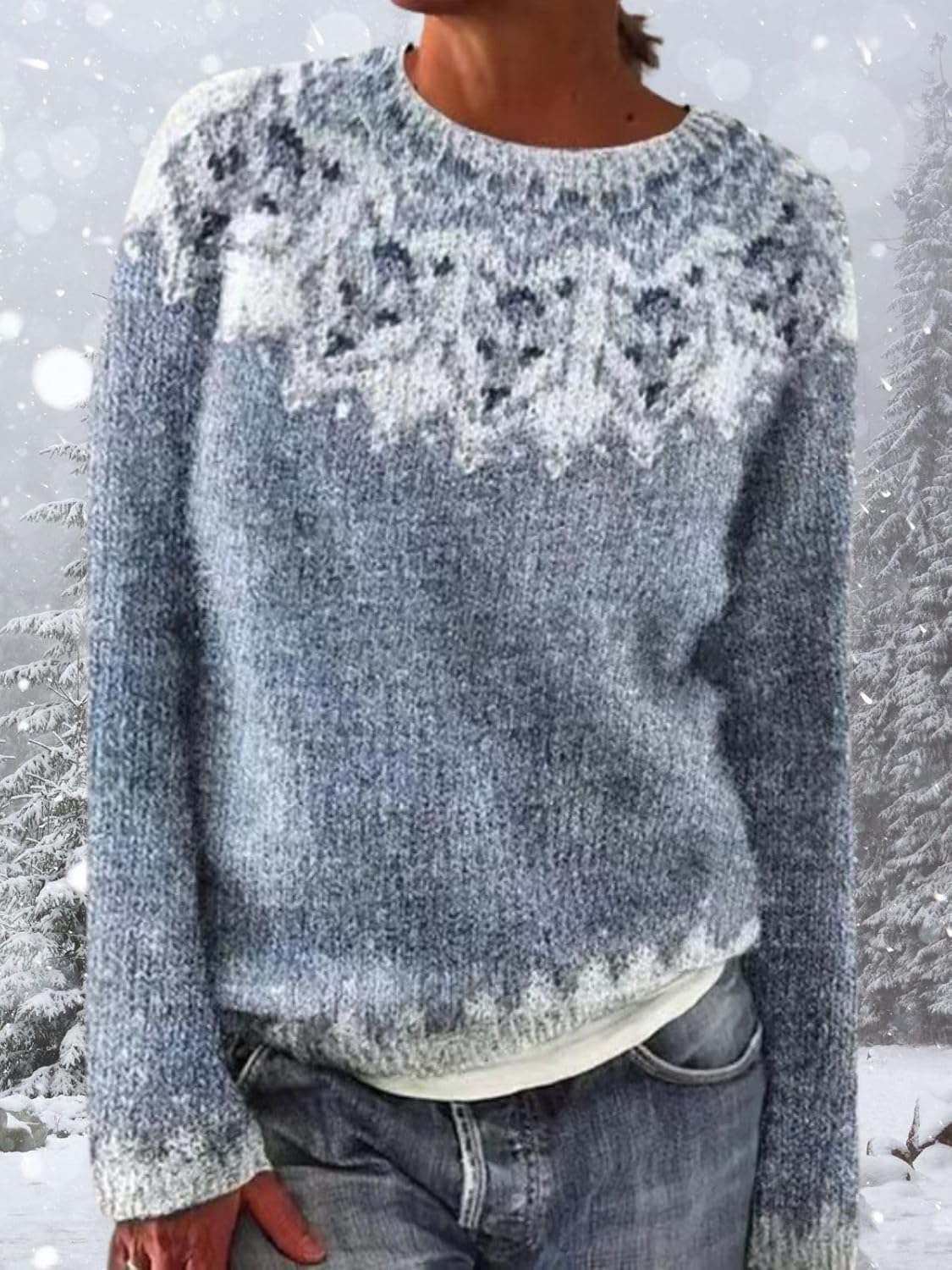 Women's Fair Isle Sweater Long Sleeve Boat Neck Pullover Tops 2025 Vintage Knitted Sweater Tops for Christmas - Image 4