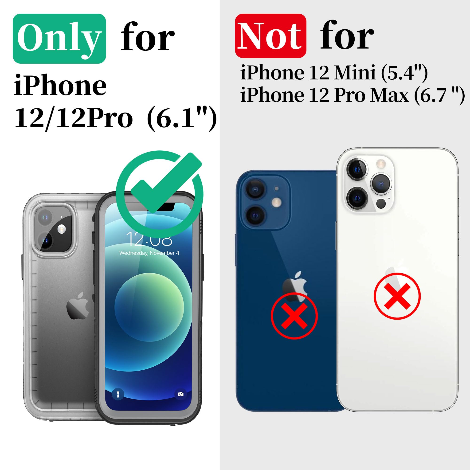 Cozycase Ultra Resistente Funda para iPhone 12/12 Pro Impermeable Antigolpes Militar Transparente 360 Grados Carcasa 12Pro Doble Waterproof Acuatica Sumergible Agua con Protector Camara Pantalla