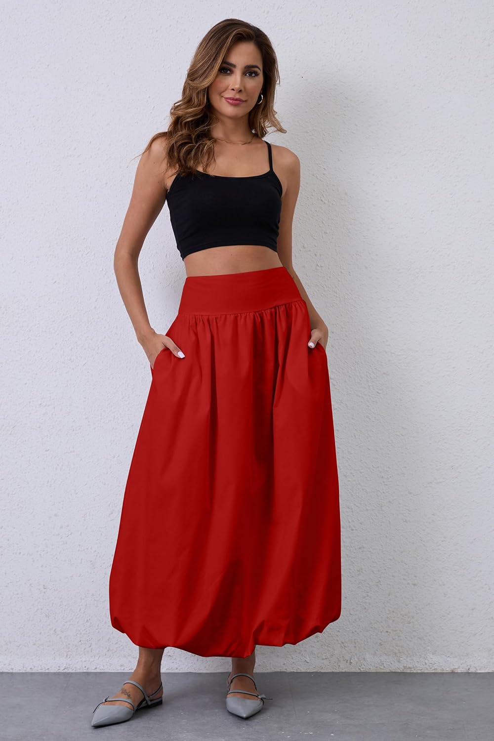 Y2K Bubble Maxi Skirts for Women A Line Long Pleated Casual Summer Skirts 2024 Elastic Waist Balloon Midi Skirt - Image 5