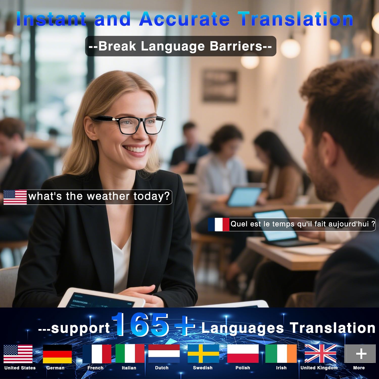 XOOMEER Ai Translation Smart Glasses with ChatGPT,Bluetooth Glasses with 164+ Language Translation,Translator Glasses Physical Color-Change Lenses,Multifunctional Audio Eyewear for Women Men (M01)