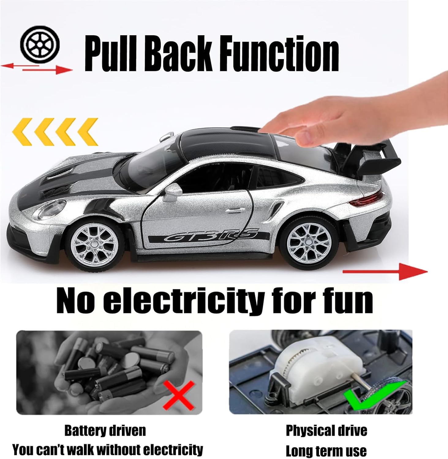 TOKAXI 1/36 Scale Porsche 911 GT3 Diecast Car Models,Pull Back Vehicles Porsche 911 Toy Car,Cars Gifts for Boys Girls （Silver）