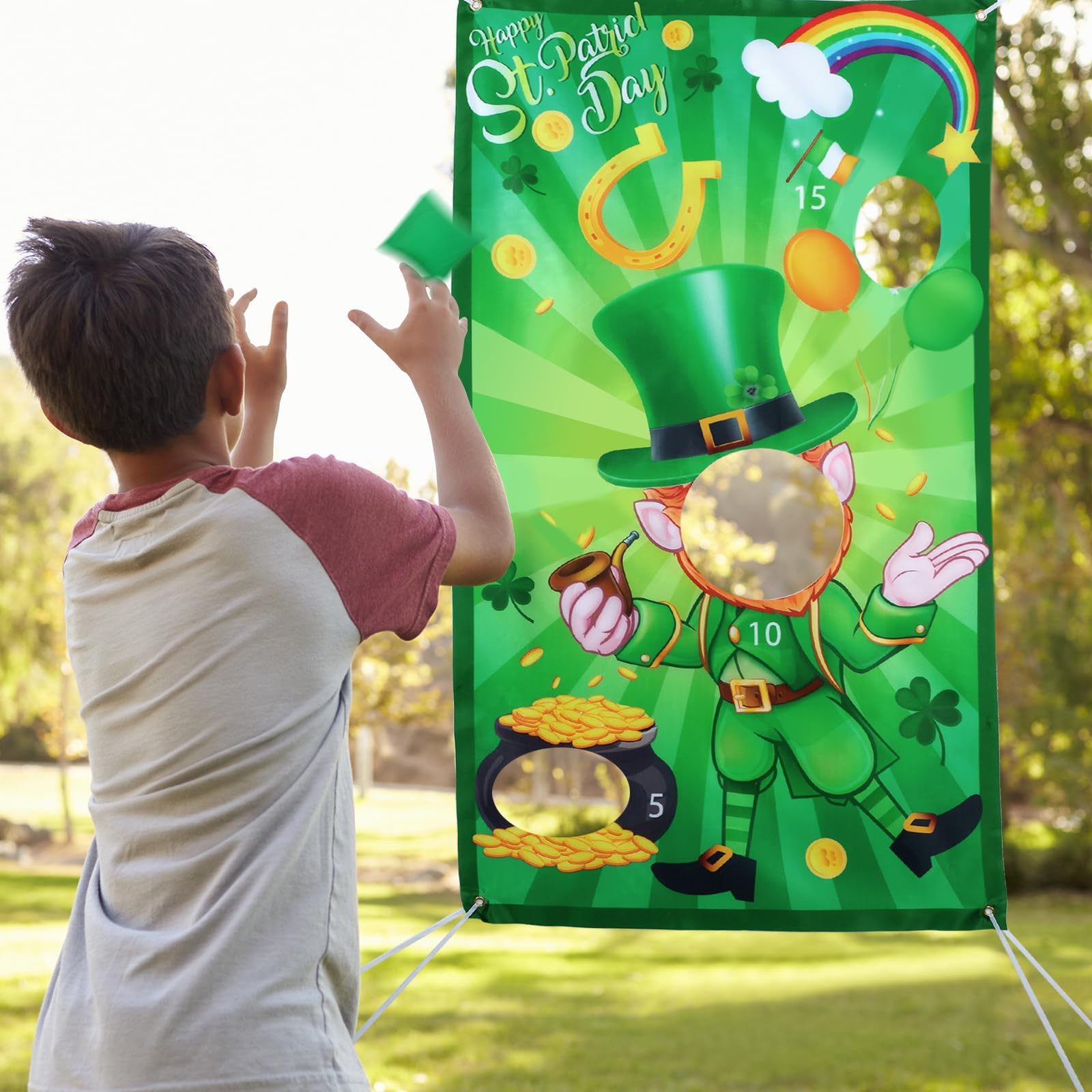 Patriotic Bean Bag Toss Game Party Favor USA Fourth of July Hanging Toss Game Banner Photo Prop with 3 Bean Bags for Independence Day Supplies