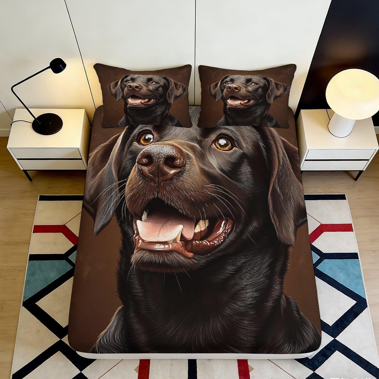 3D Printed Black Labrador Fitted Sheet Microfiber Soft Breathable Dog Portrait Bed Cover for Bedroom Guest Room Decor 90x200x25cm