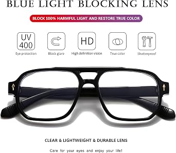 PORADAY Blue Light Blocking Glasses Women Men 70s Square Aviator Eyeglasses