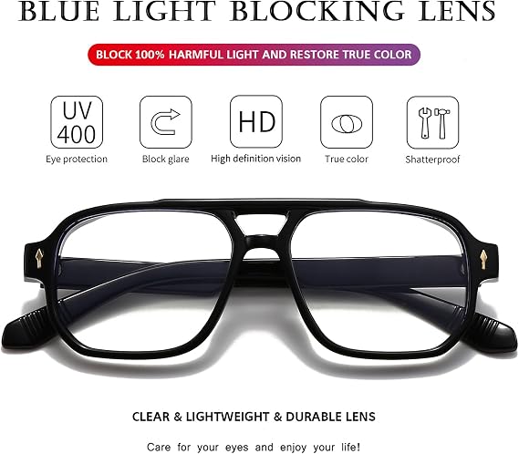 PORADAY Blue Light Blocking Glasses Women Men 70s Square Aviator Eyeglasses