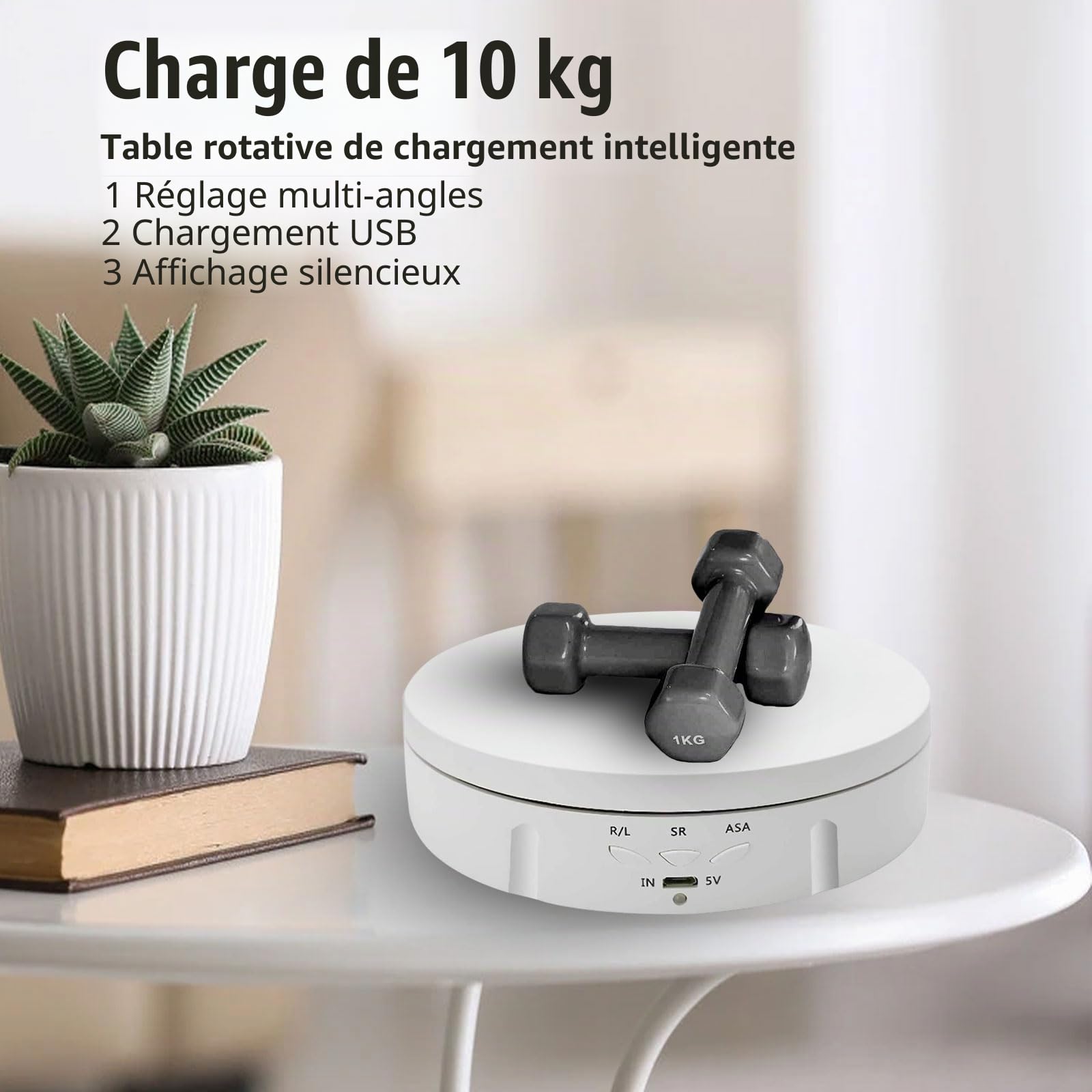 Support d'affichage électrique rotatif pour photographie, plateau tournant à 360 degrés, support rotatif motorisé pour vidéo en direct, plate-forme tournante automatique, 14,6 cm (blanc)