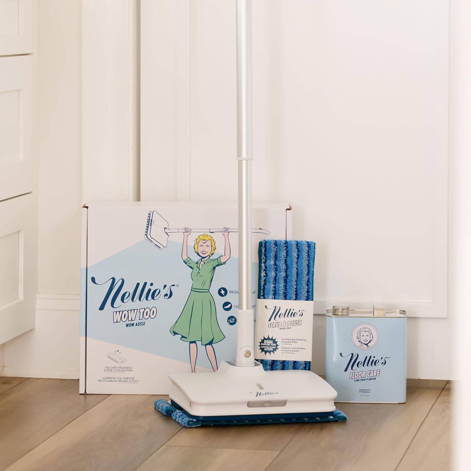 Nellie's Scrub & Polish Pads - Microfiber Design for Wow Mop & Wow Too - Dual Purpose Scrub & Polish System - Reusable Pads for Effortless Floor Cleaning - Machine Washable & Fragrance-Free Care