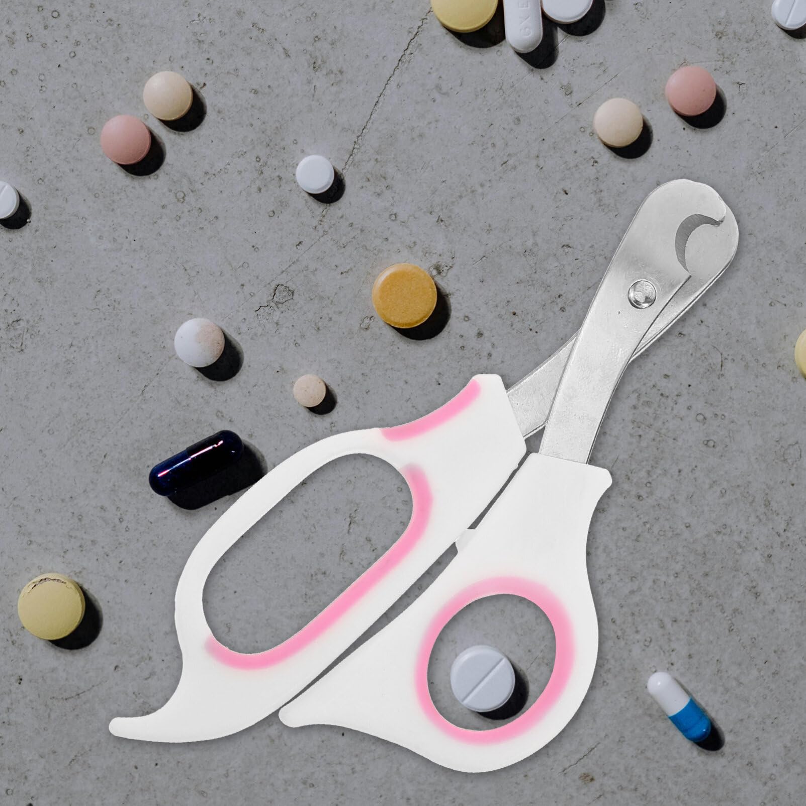 OUNONA Scissors-Shaped Pill Cutter, Sharp Blade Pill Splitter with Ergonomic Handle Pills Cut Tool for Small Large Pills Tablets Medications