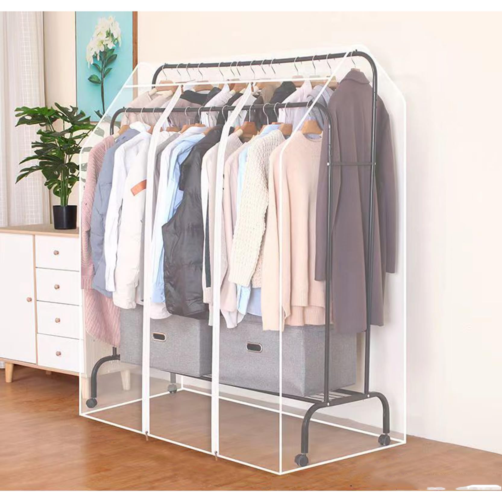 WABMJGW Transparent Clothes Rail Cover for High Low Double Pole Clothes Rack,Garment Rack Cover Dustproof Waterproof,with Durable Zipper for Clothing Storage Organizer,A 120x75x150cm