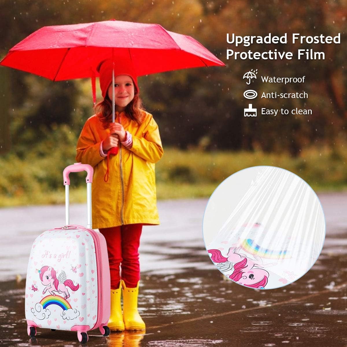 GYMAX 2Pcs Kids Carry On Luggage Set, 16