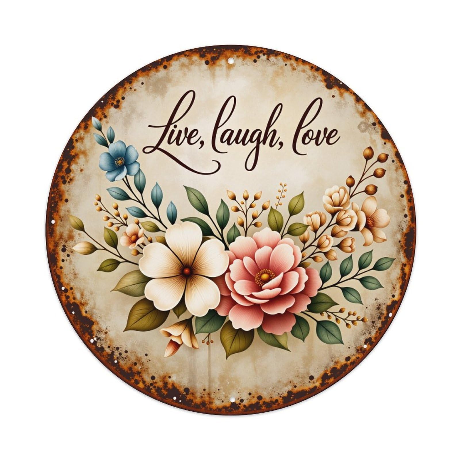 Floral Design With Text Round Tin Sign Vintage Style Metal Sign Home Bar Garden Wall Plaque Decor Metal Poster 8x8 Inch