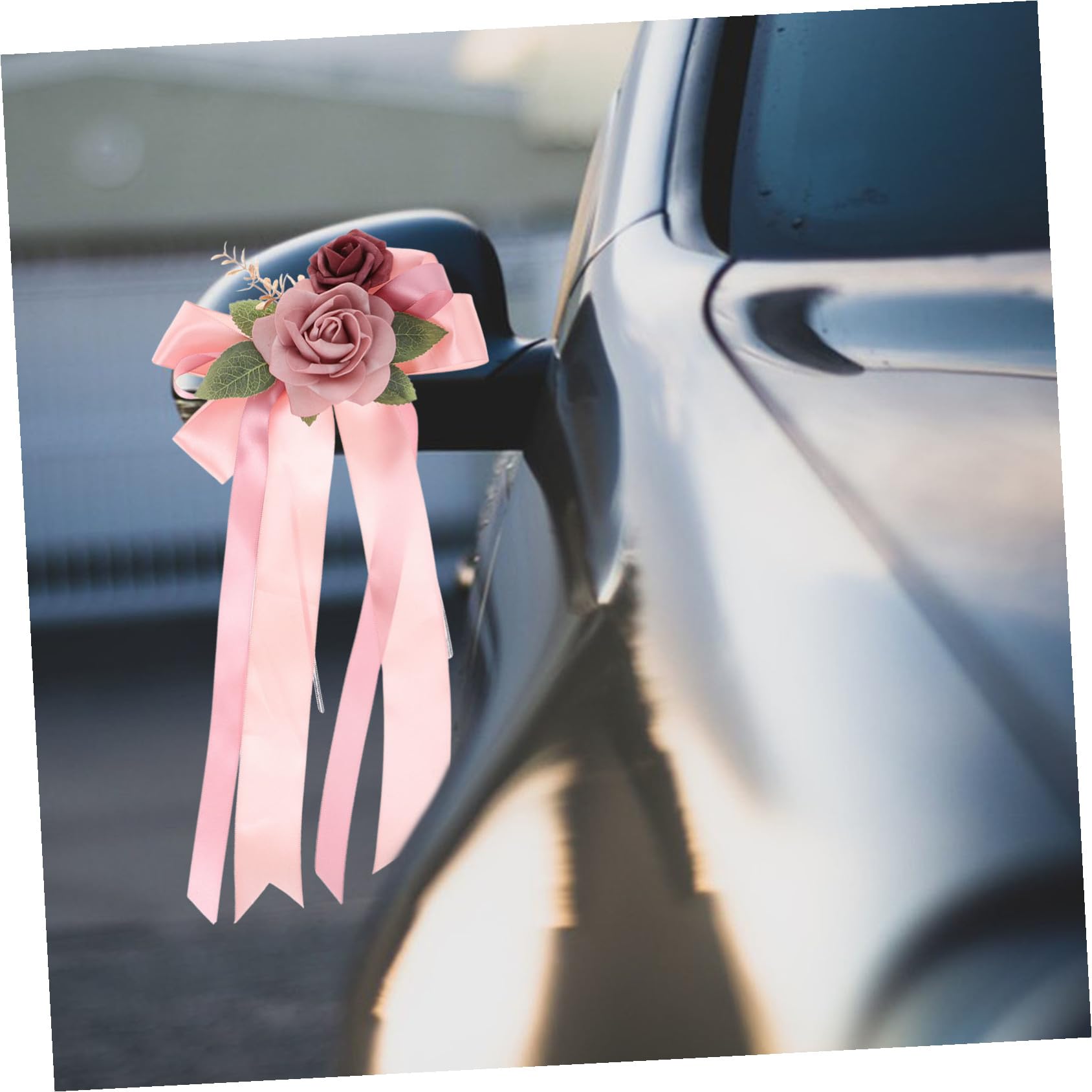 VILLCASE Décoration Voiture Mariage en Tissu Rose Artificielle Polyvalente sans Chute de Fleurs pour Miroir Rétro et Poignée de Porte, pour Voiture de Mariage