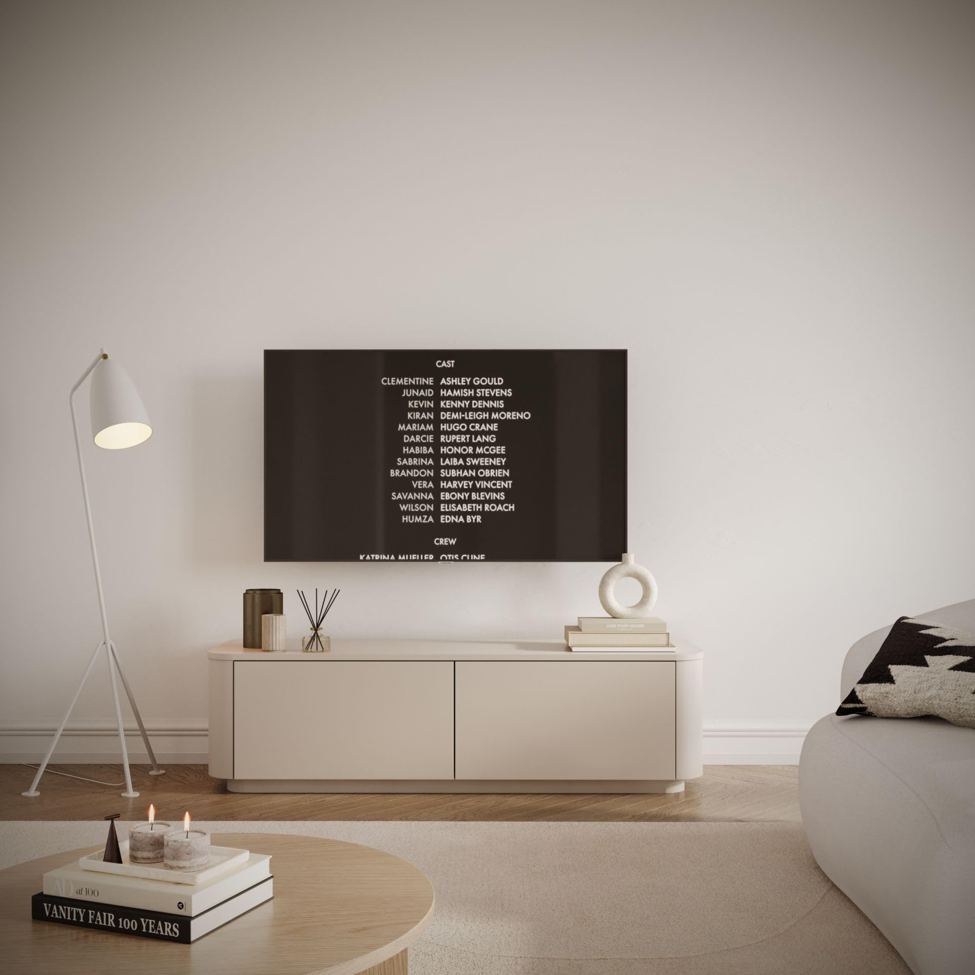Selsey Szafka pod telewizor 140 cm, wisząca szafka pod telewizor z matowym wykończeniem, w kolorze kaszmiru, meblościanka do salonu, z listwami MDF, miejsce do przechowywania z klapkami, w zestawie