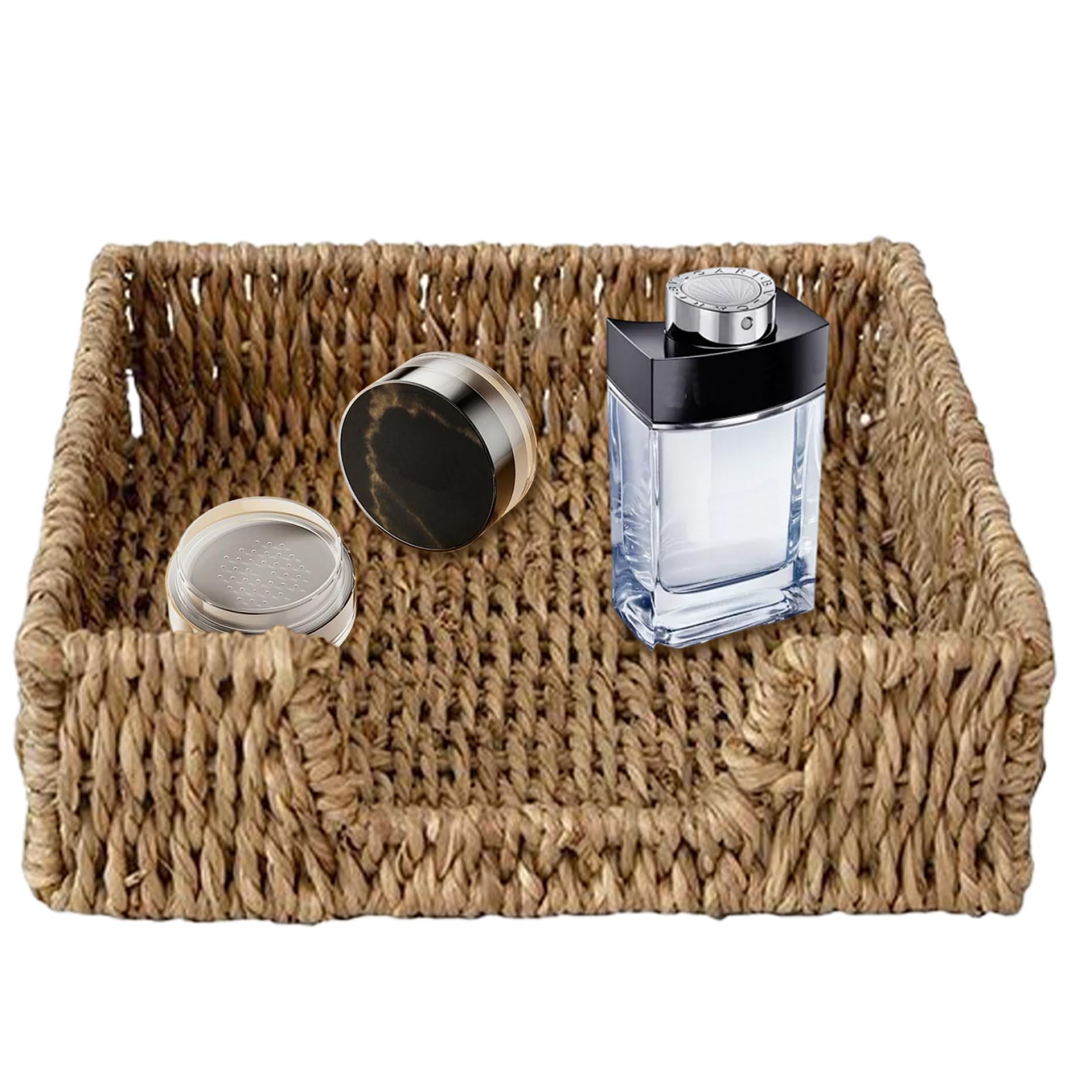 Porte-serviettes en rotin tressé et plateau osier 20x20 cm pour la table et salle de bain