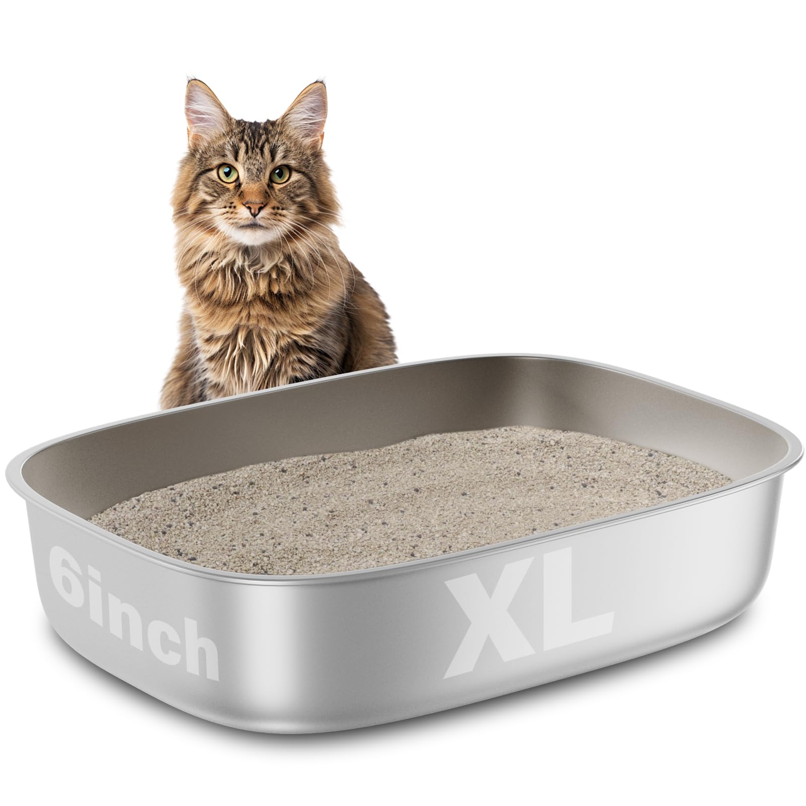 FUTAM Stainless Steel Litter Box, 22.8”x16.5”x6” Deep, XL Metal Litter Box for Big Cats, Non-Stick Surface, Easy to Clean — image 1