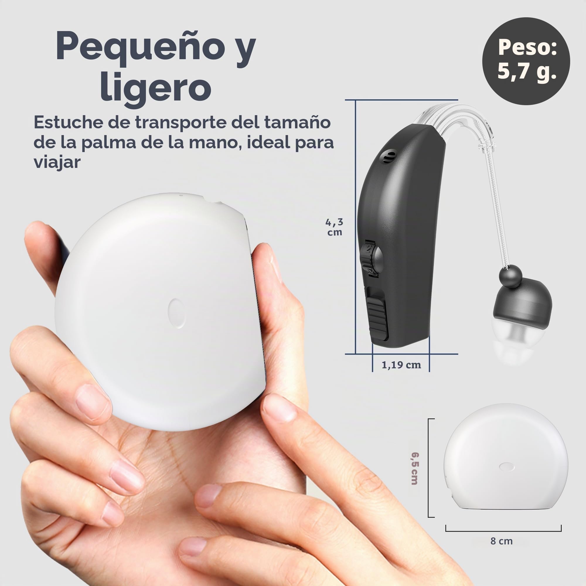 Dispositivo de sonido personal, batería recargable para todo el día, ligero, detrás de la oreja, dispositivo de voz con sonido BTE, negro