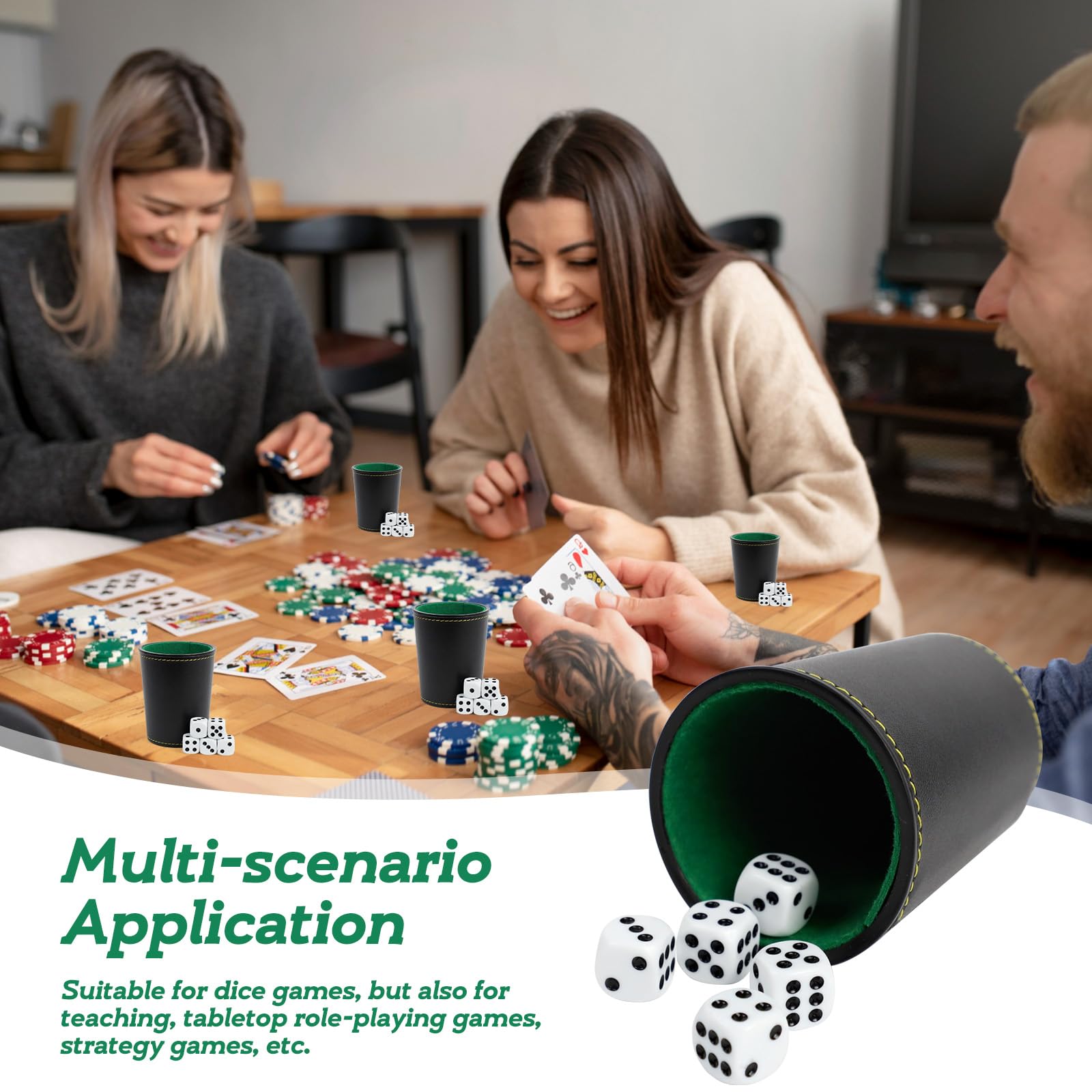 Lot de 5 Gobelets à dés en Cuir, Ensemble de Gobelets à dés avec 25 dés, Coupe à dés en Cuir, Jeux de Dés, Jeux de Voyage pour Adultes