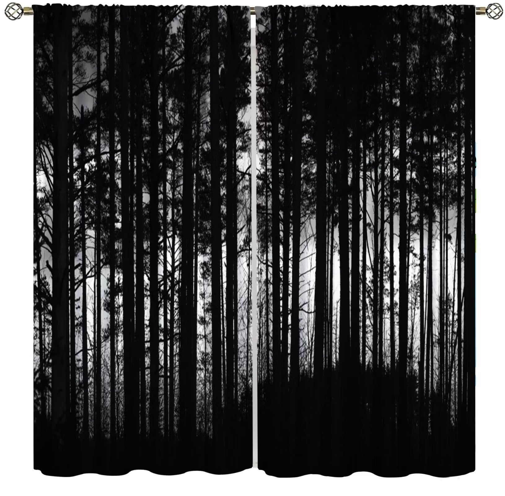 Gothic Raven Curtains Dark Foggy Forest Black Raven Horror Halloween Printed Curtains, Kitchen Living Room Bedroom Polyester Blackout Privacy Curtains