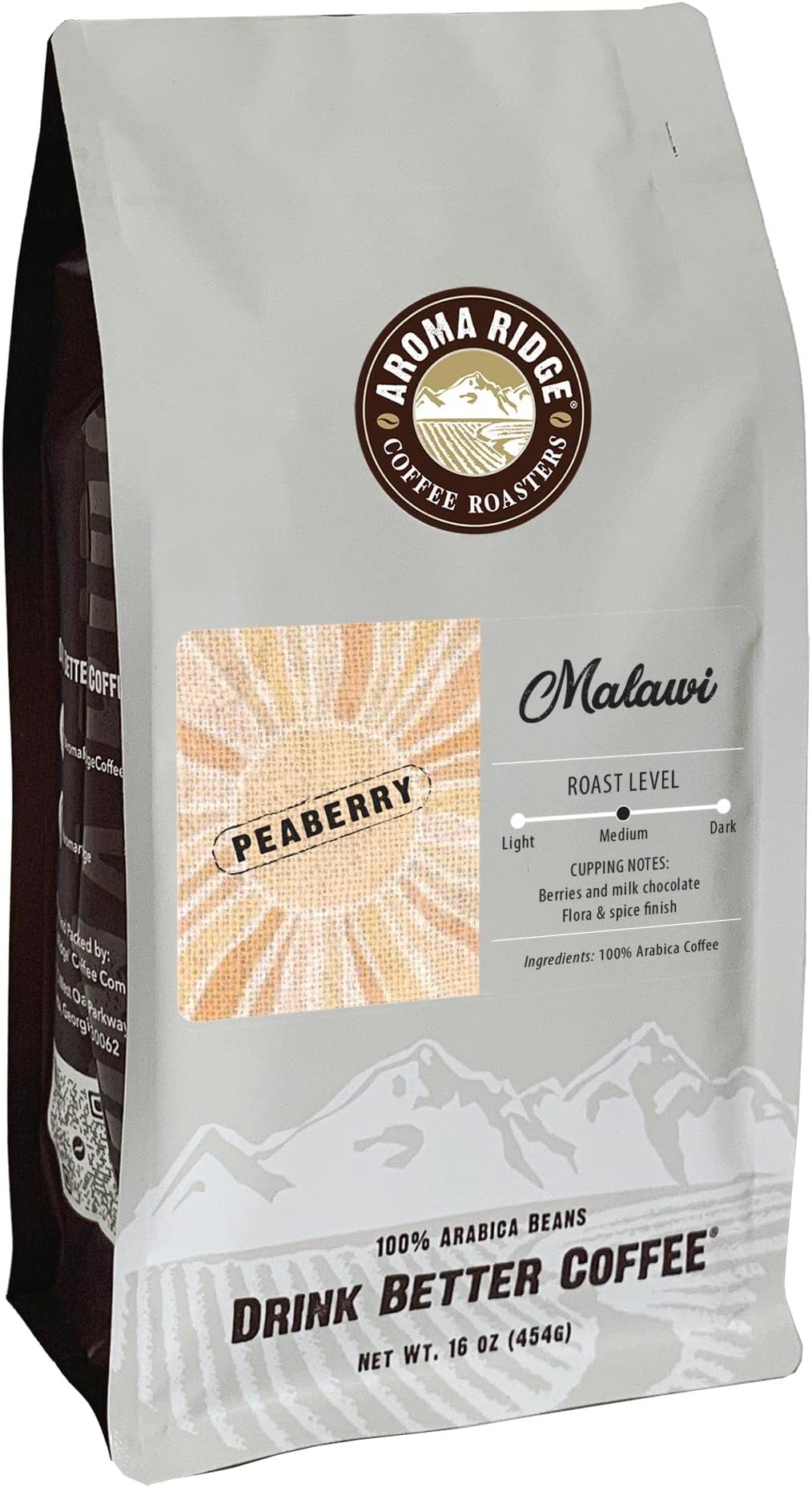 Aromaridge Freshly Roasted Malawi Peaberry Coffee, Whole Bean, Fresh Roasted, 16-ounce