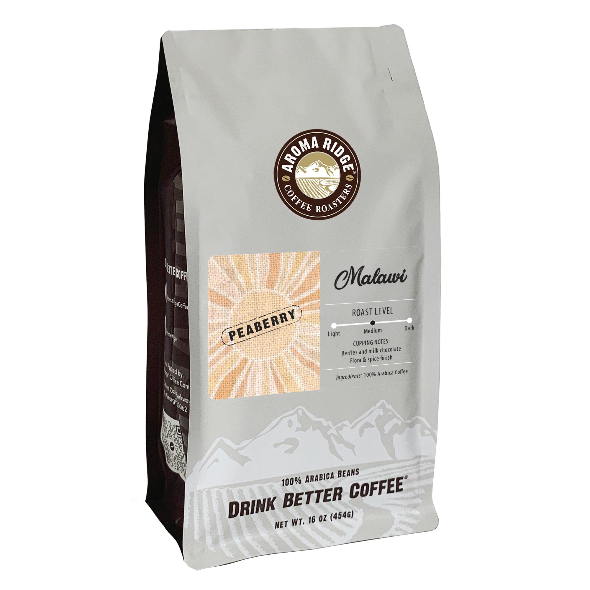 Aromaridge Freshly Roasted Malawi Peaberry Coffee, Whole Bean, Fresh Roasted, 16-ounce