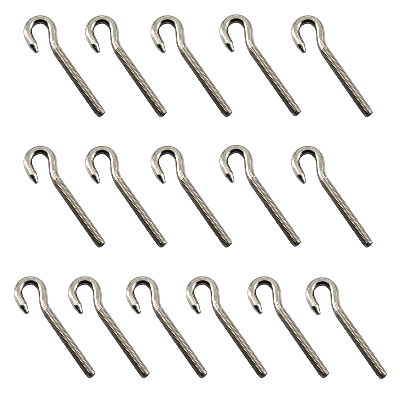 16Pcs Stainless Steel M6 Eye Bolt Long Shank Threaded Rod Round Hook Eyelet Bolt Screw