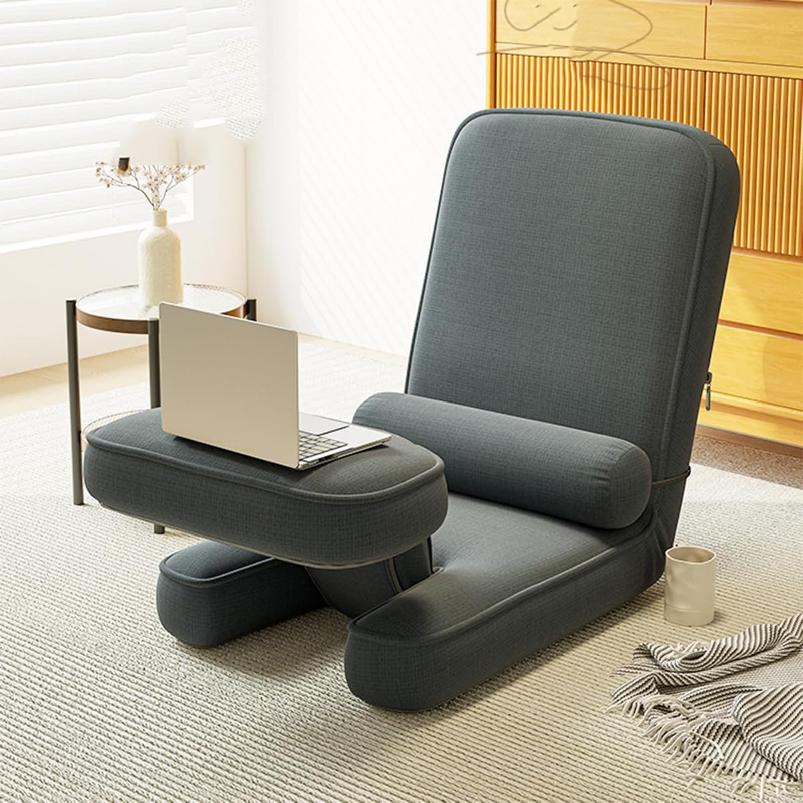 SkłAdane KrzesłO PodłOgowe,Regulowana RozkłAdana Sofa Z Podparciem PlecóW,15 KąTóW Nachylenia,Tatami Do Medytacji,Wielofunkcyjne,Idealne UżYtku WewnąTrz I Na ZewnąTrz,Do Czytania, Grania Pracy(Coffee)