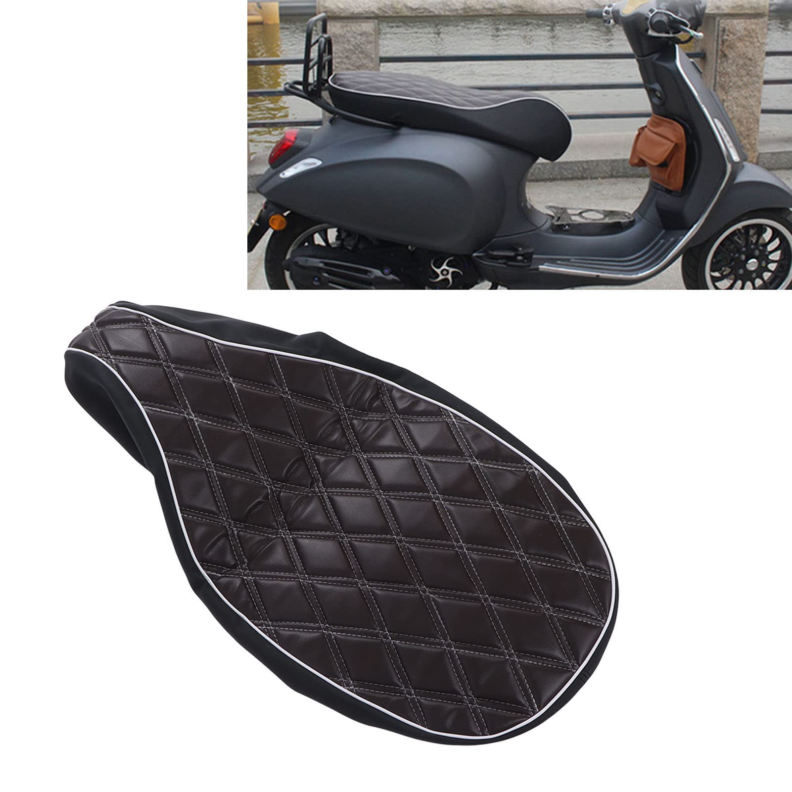 Skórzany Pokrowiec na Siodełko Motocyklowe, Zamiennik Skórzanego Pokrowca na Siodełko do Vespa 125/150 Sprint Fast Ts Super Vbb Vba Vnb GTR Gl(czarny)
