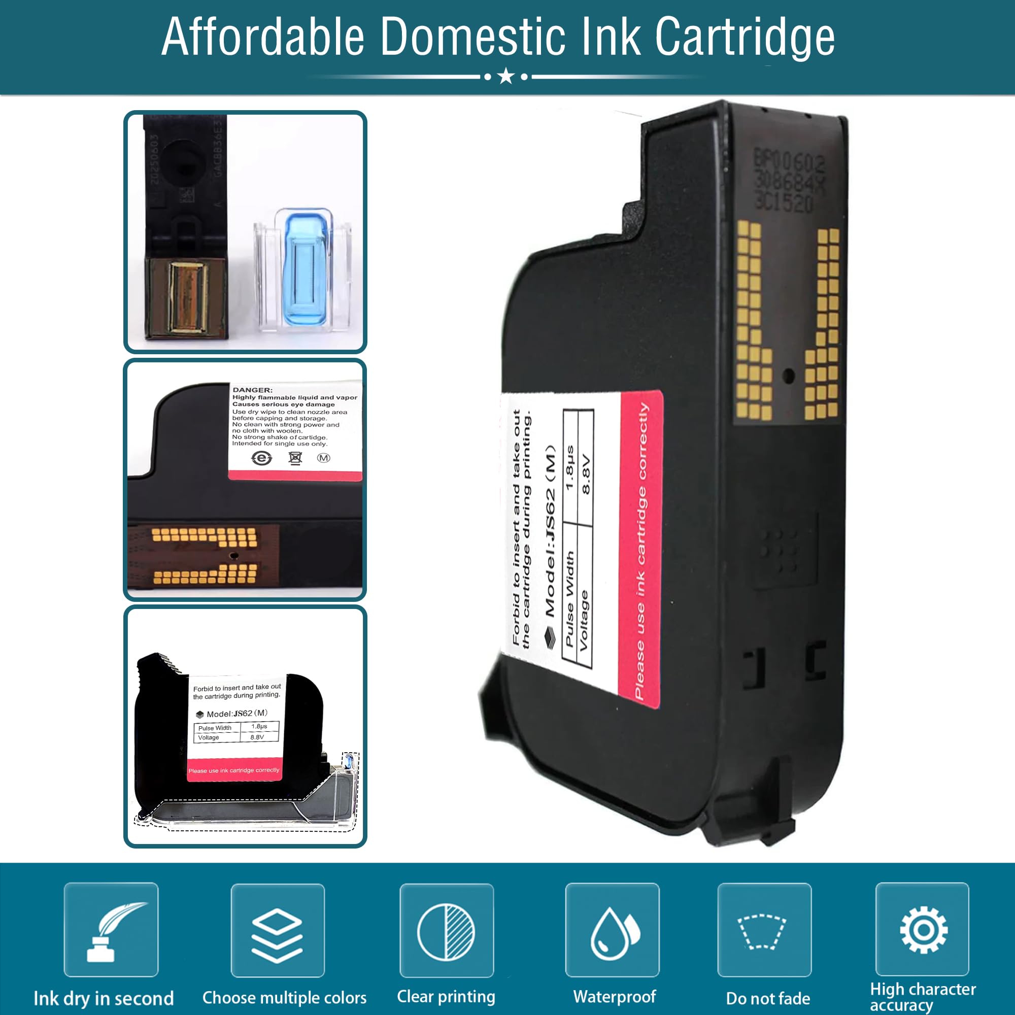 Phezer 0,5 Zoll P15 mobiler Handdrucker mit JS62 Quick-Dry Tinte, tragbarer Tintenstrahldrucker für QR-Code Barcode Datum MHD Chargennummer Logo und Seriennummer auf Karton, Kunststoff, Holz, Glas