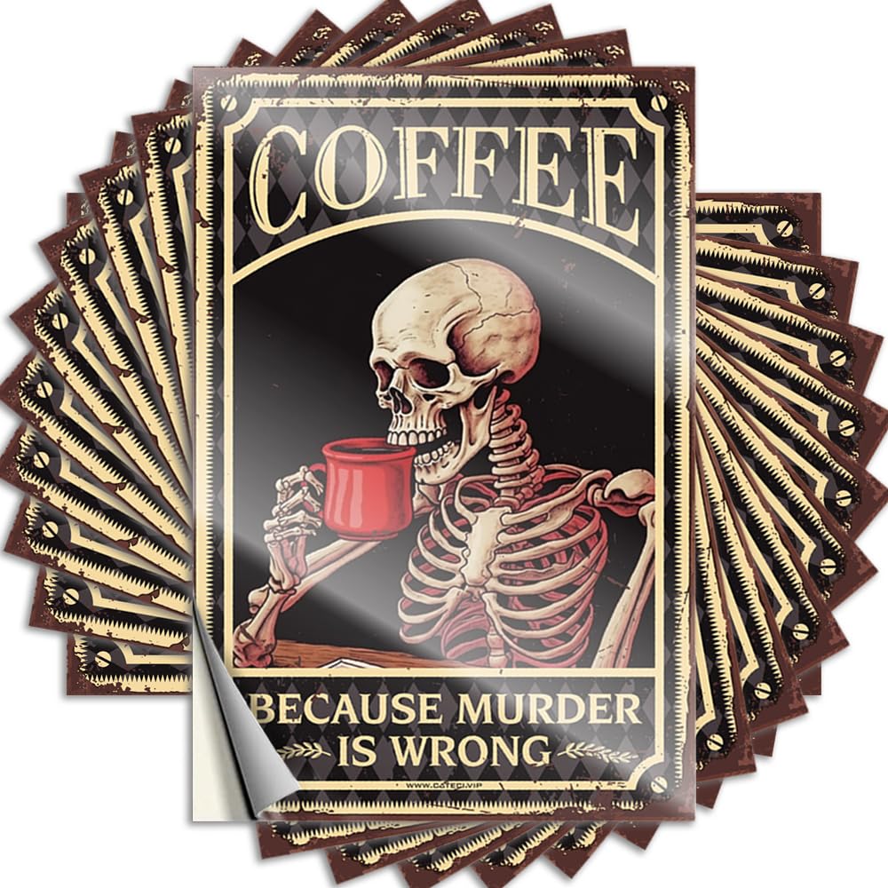 Summer Gamer Stickers - Coffee Skull Because Murder is Wrong Helmet Waterproof Vinyl Sticker(12X18CM)