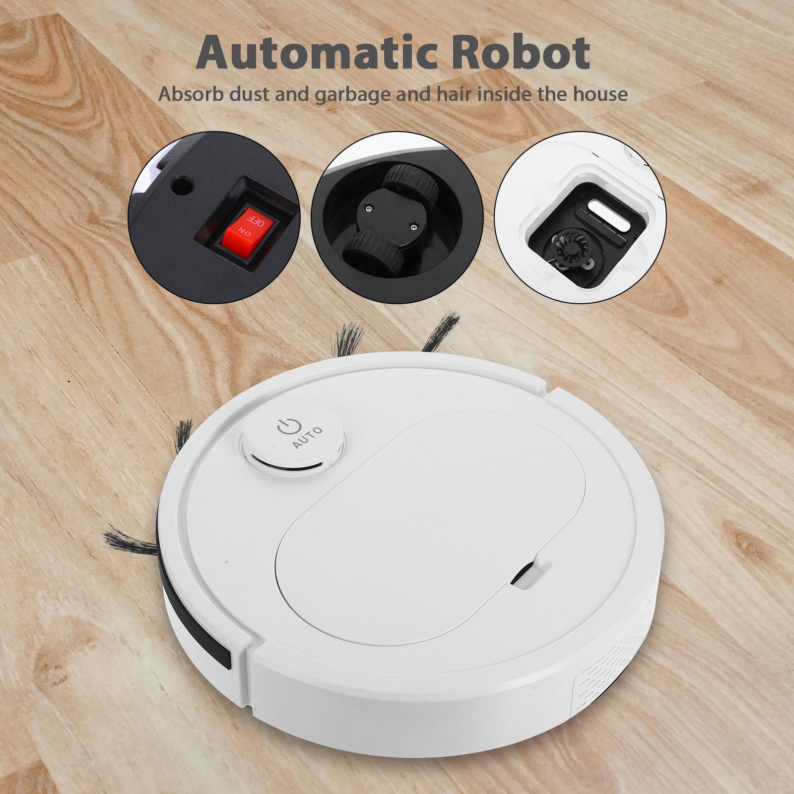 Toyvian Robot Automatique Aspirateur Blanc Moteur Puissant 3000mah pour Nettoyage Sols en Bois et Tapis à Domicile