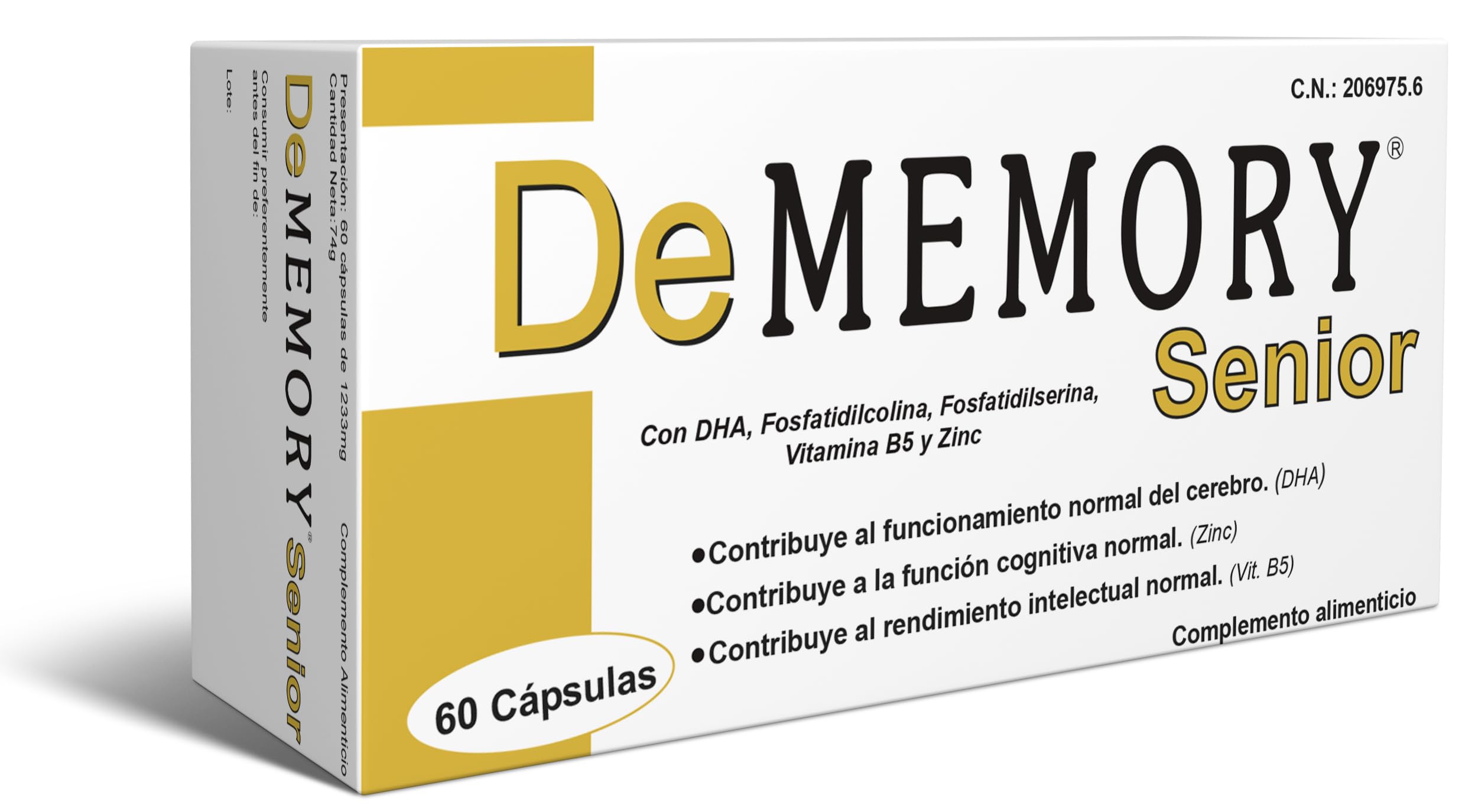 DeMemory Senior 60 Cápsulas - Contribuye al Funcionamiento Normal del Cerebro en Personas Mayores - con DHA, Fosfolípidos, Vitamina B5 y Zinc